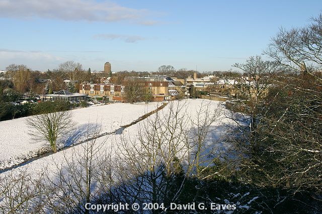 Looking across the city  Snowy Cambridge, January 2004 